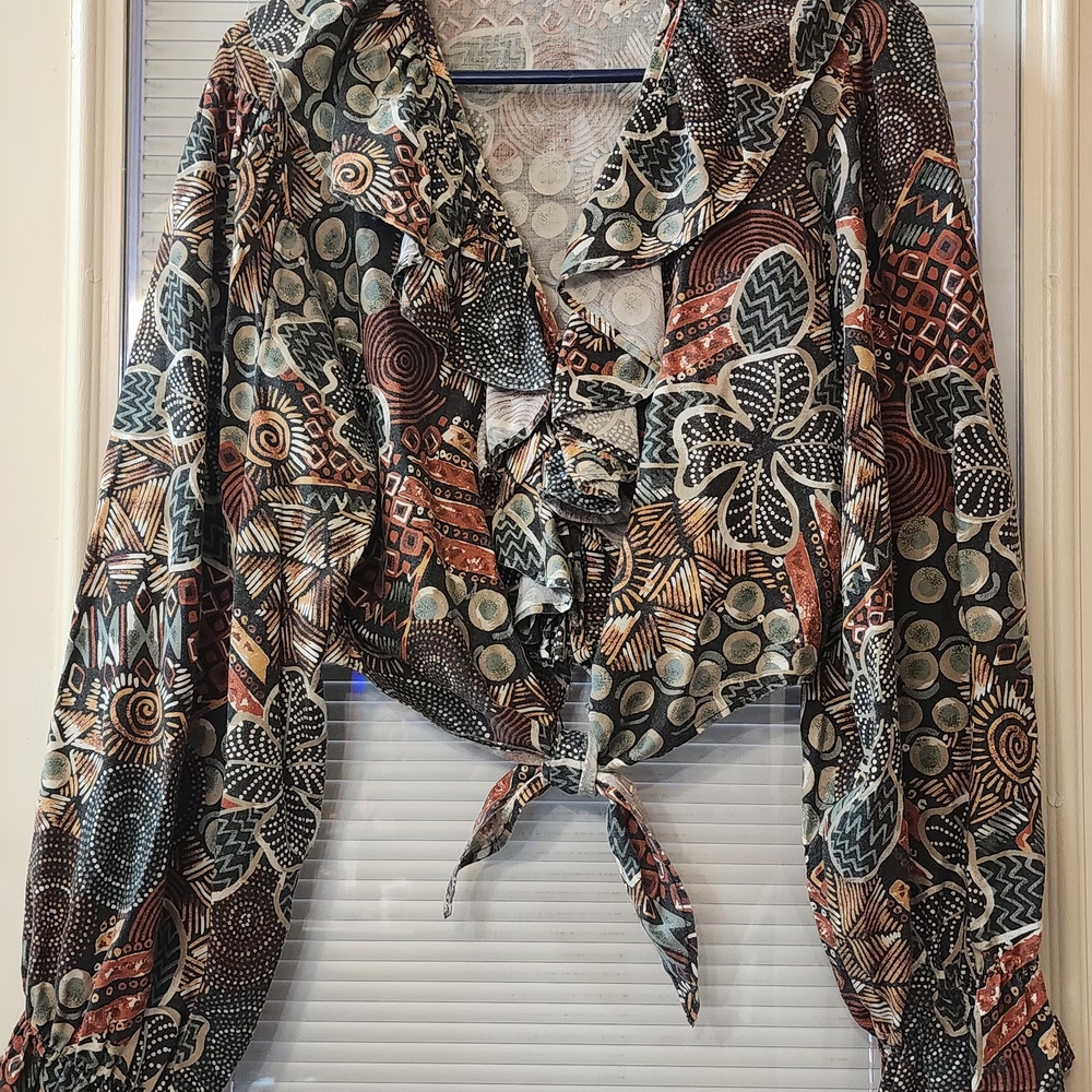 Patterned Women's Tie-Front Blouse